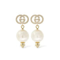 18K Gucci Double Pearl Pendant Earrings