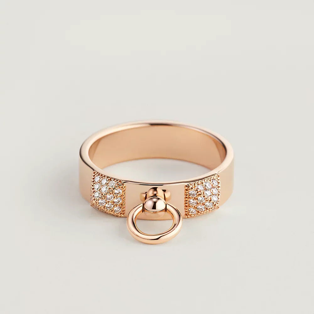 18K Hermes Collier De Chien Lock Diamonds Ring
