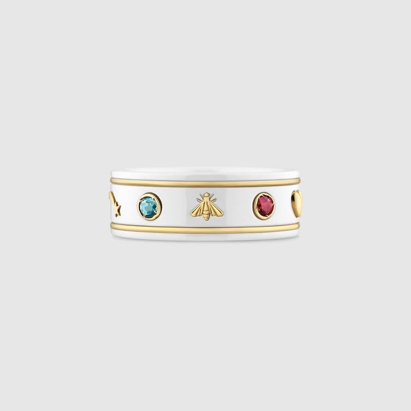 18K Gucci Double Icon With Gemstones White Zirconia Ring