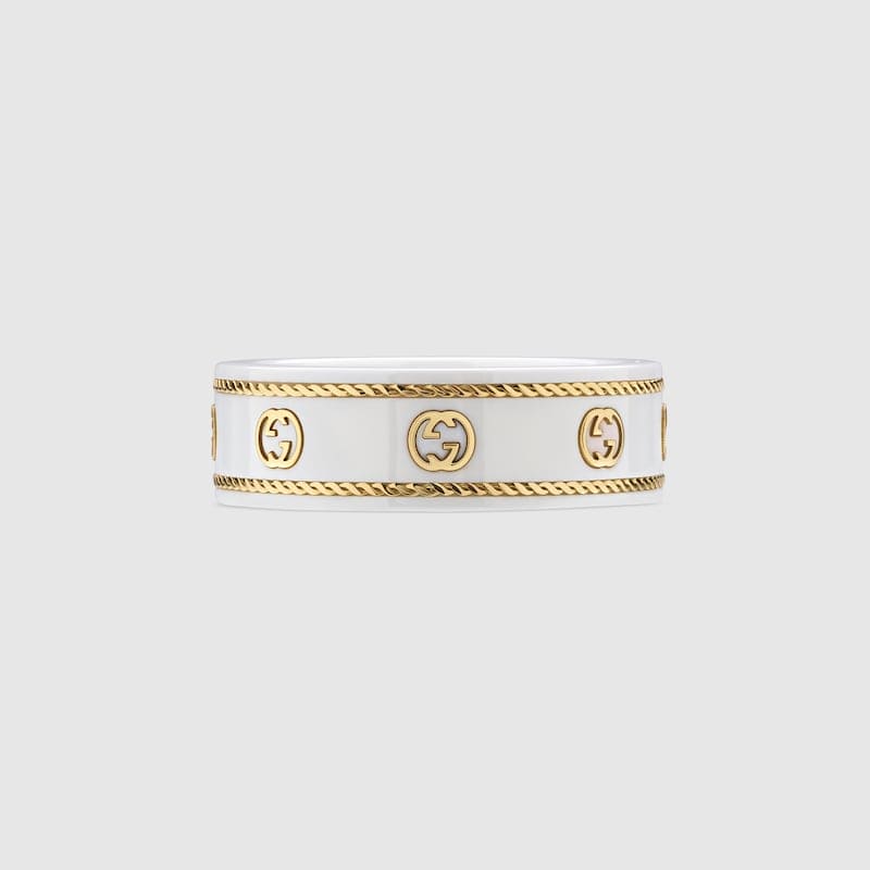 18K Gucci Double Interlocking Gucci Icon White Zirconia Ring