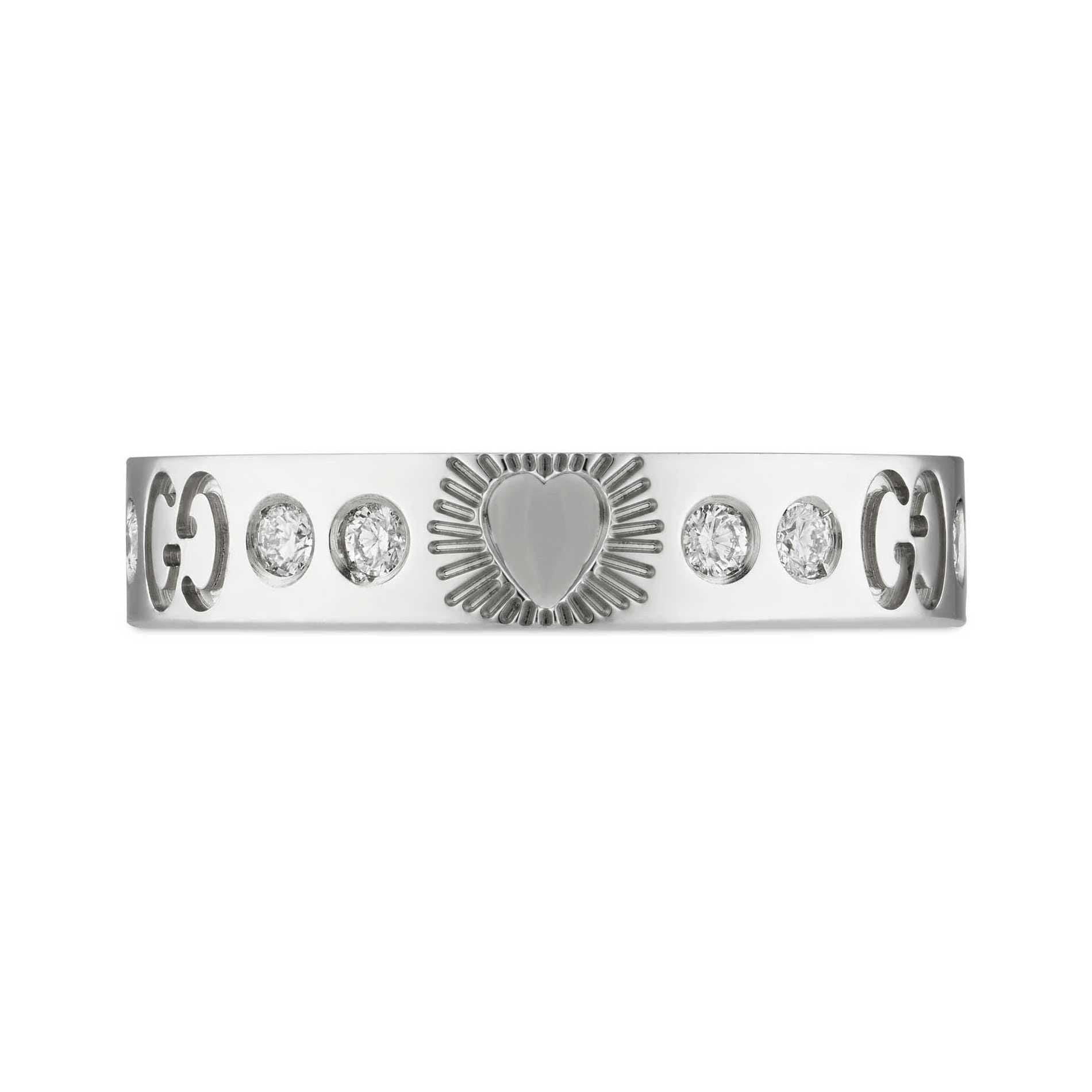 18K Gucci Double Icon Diamonds White Gold Ring
