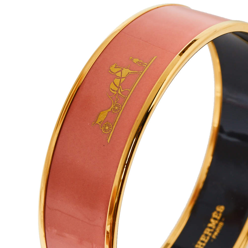 18K Hermes Enamel Cal ̈ ̈che Wide Bangle Bracelet