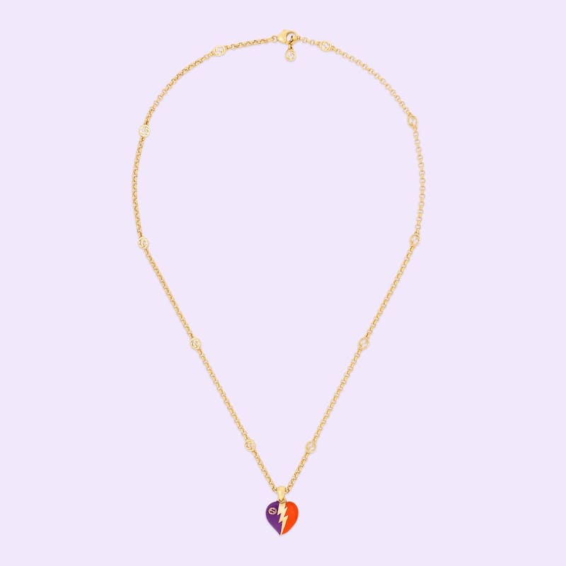 18K Gucci Double Interlocking Gucci Heart Lightning Charm Necklace