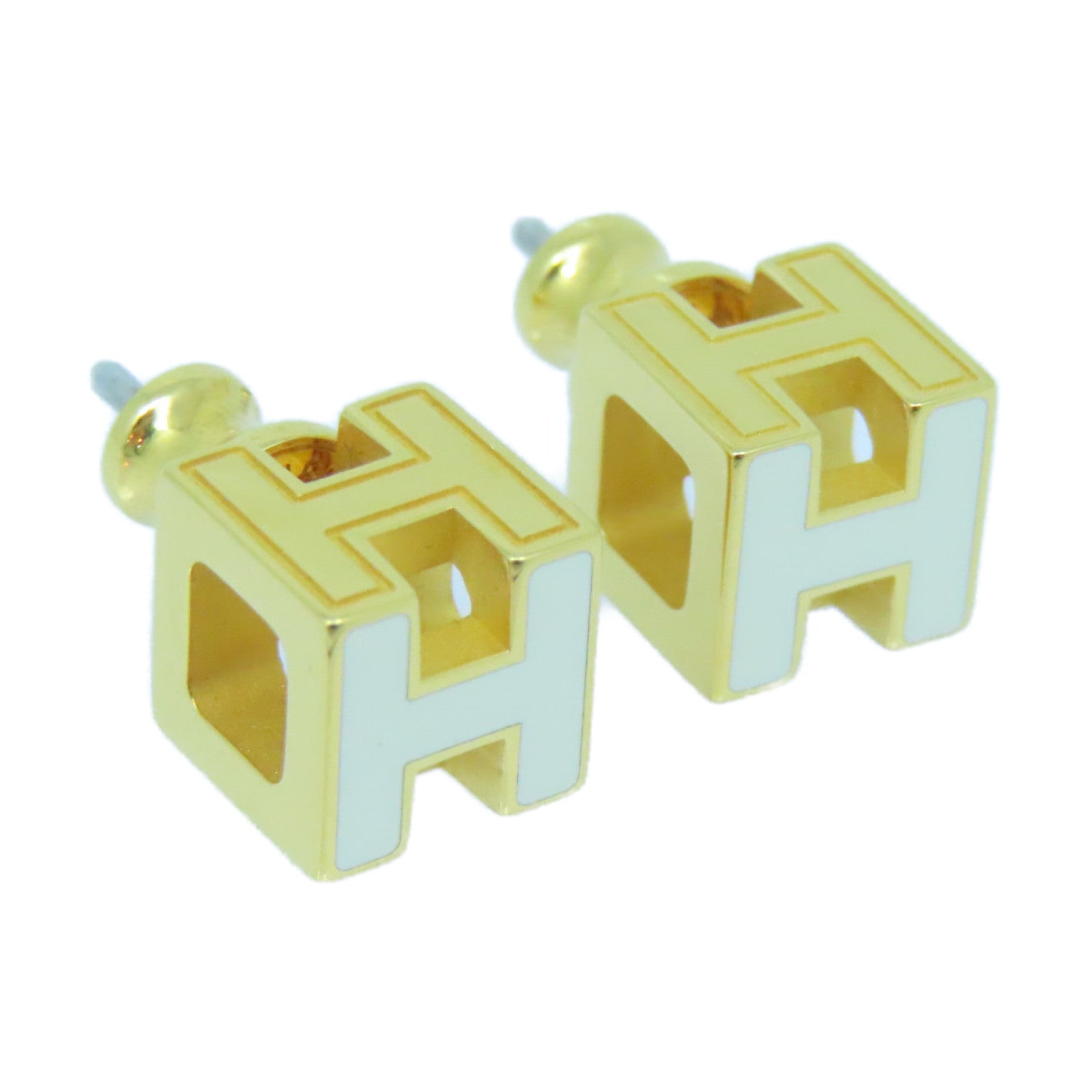 18K Hermes Cage D'H White Earrings