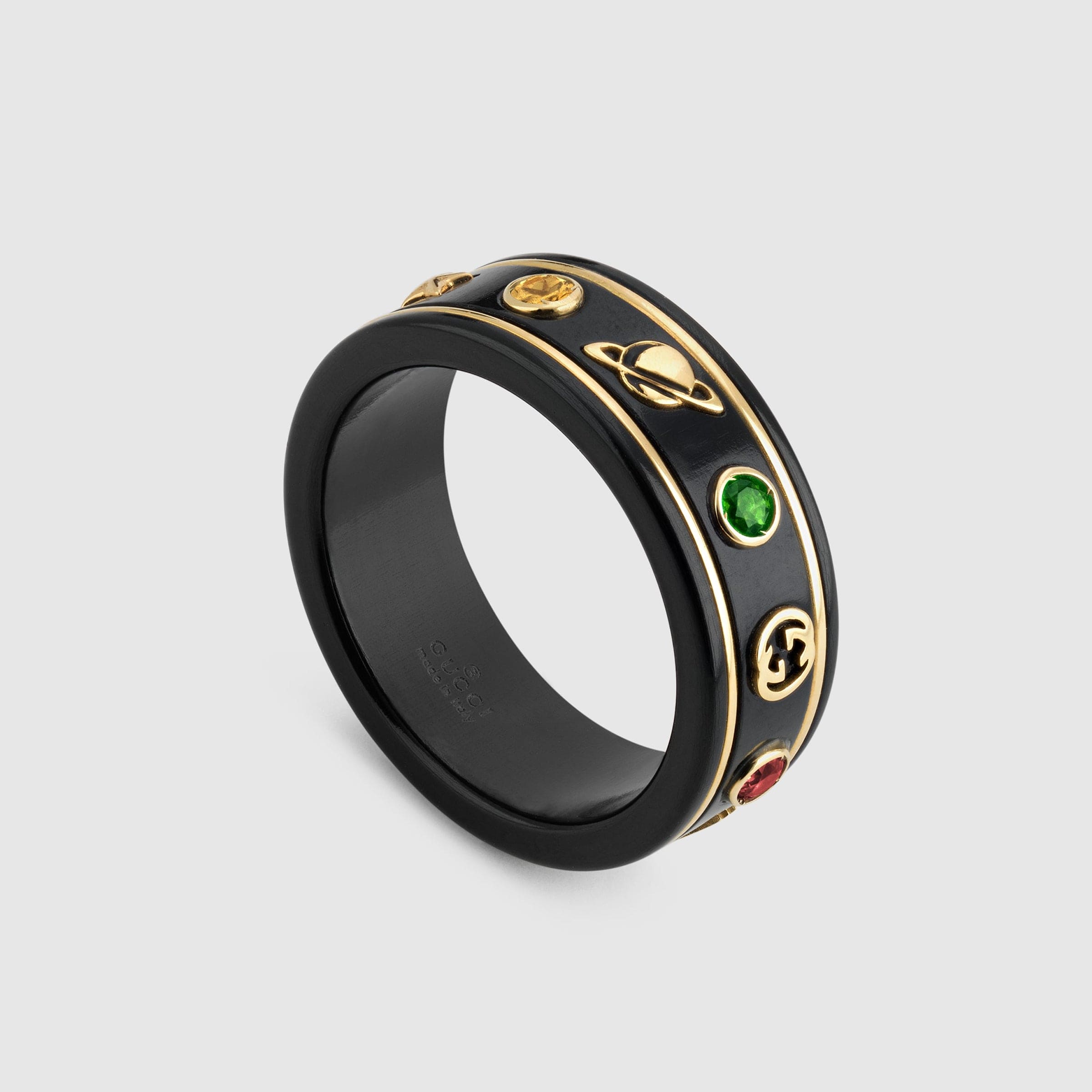 18K Gucci Double Icon With Gemstones Corundum Ring