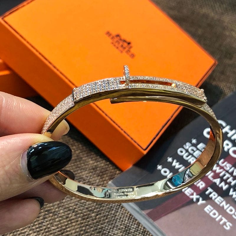18K Hermes Rose Gold Kelly Diamonds Bracelet