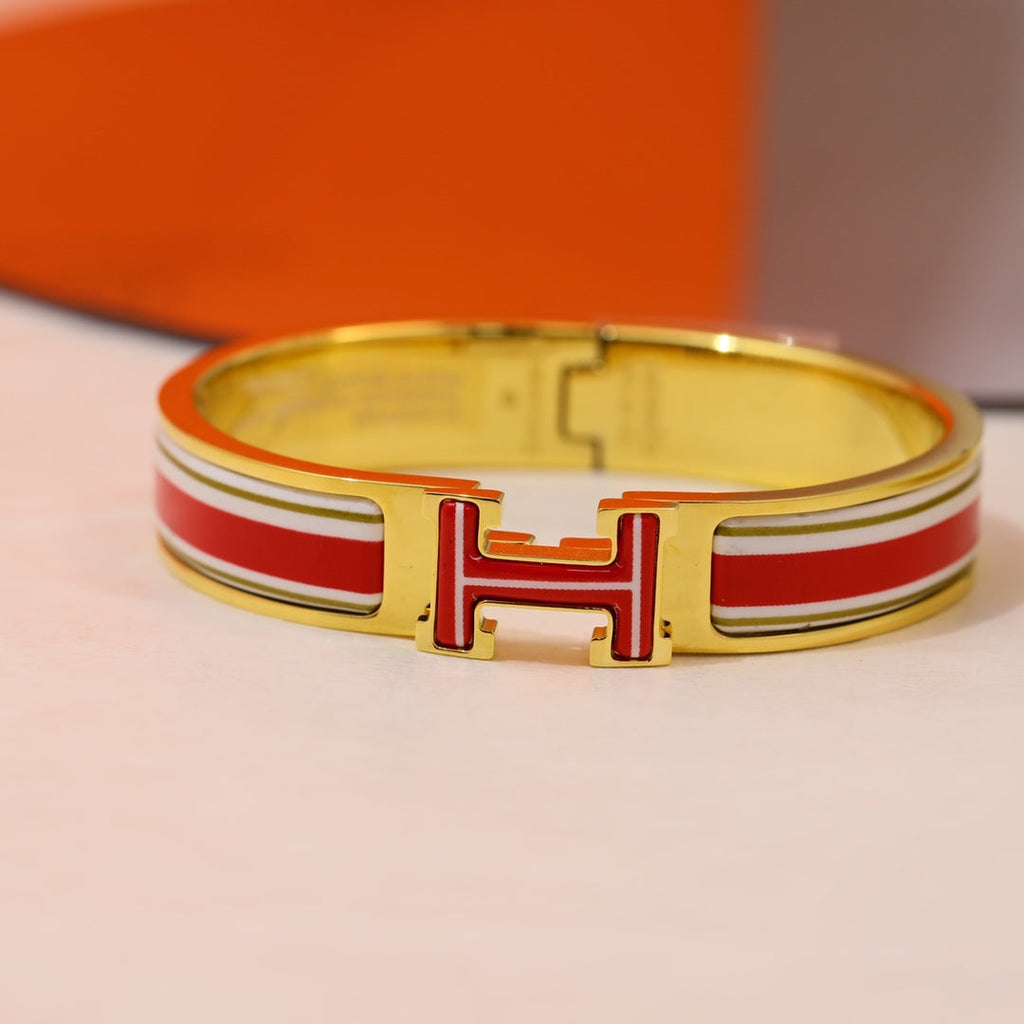18K Hermes Clic Red & White Bracelet