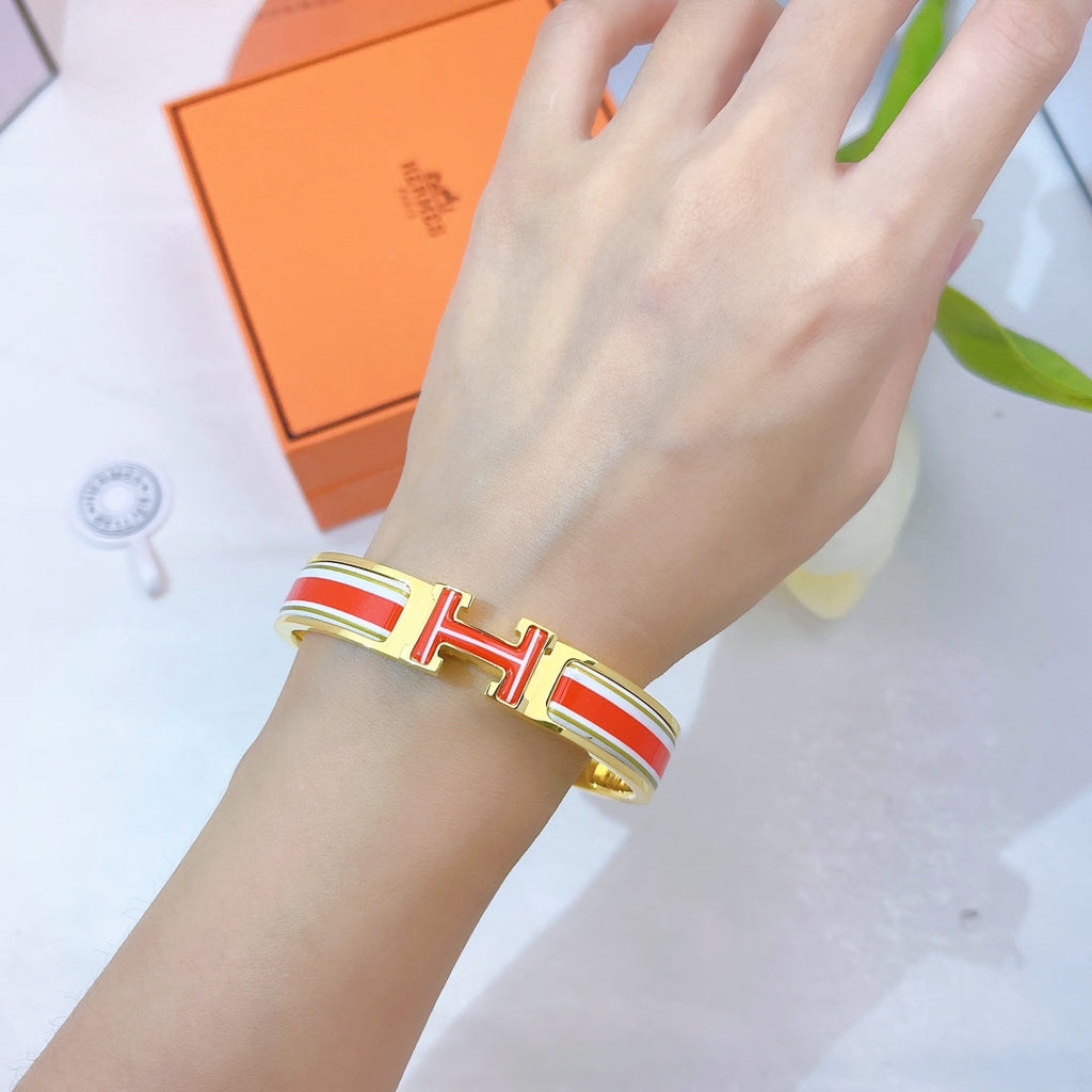 18K Hermes Clic Red & White Bracelet