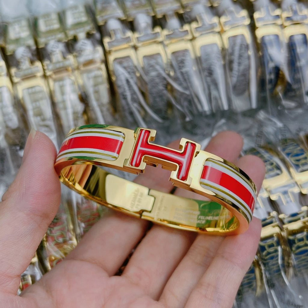 18K Hermes Clic Red & White Bracelet