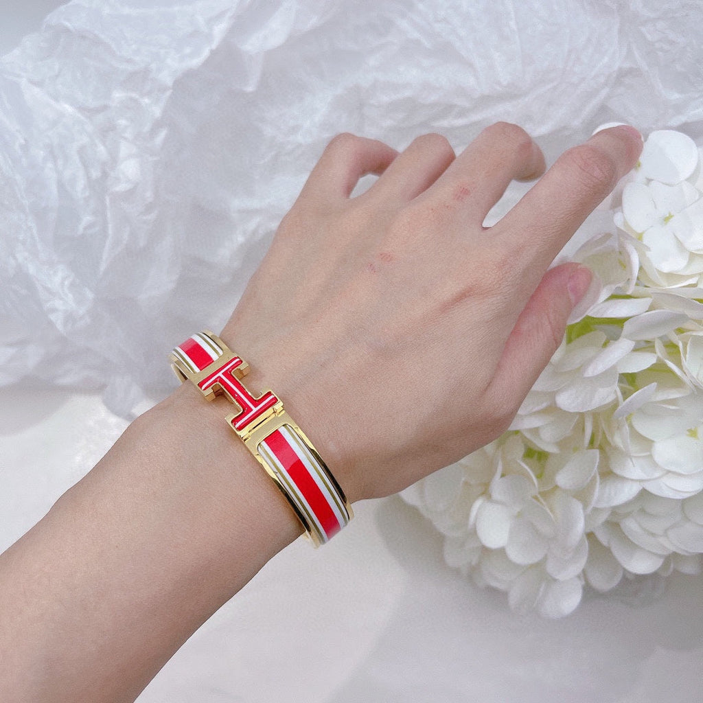 18K Hermes Clic Red & White Bracelet