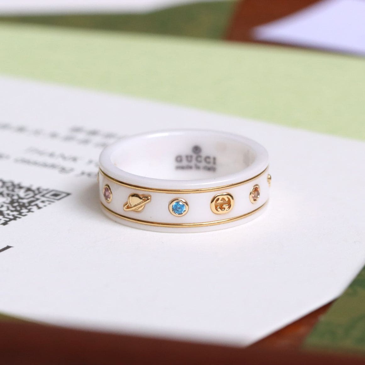 18K Gucci Double Icon With Gemstones White Zirconia Ring