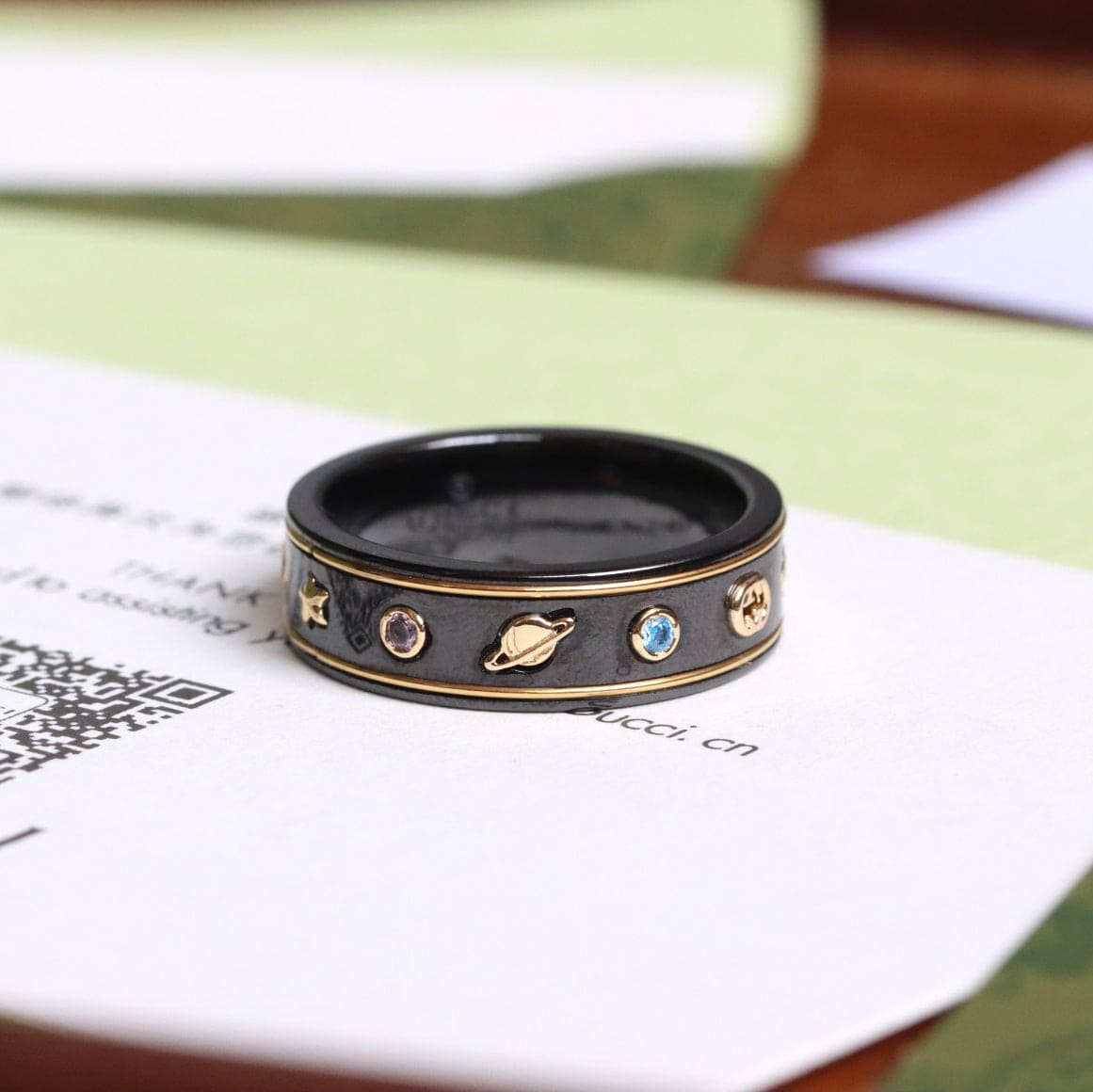 18K Gucci Double Icon With Gemstones Corundum Ring