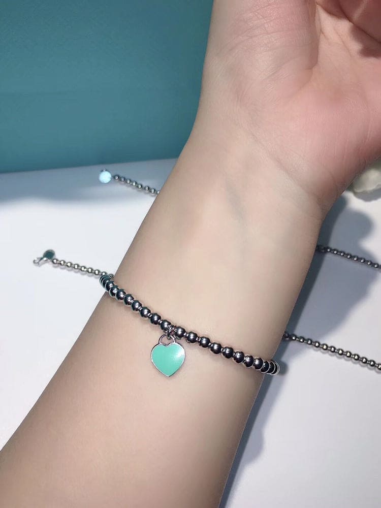 18K Tiffany Return to Blue Heart Tag Bead Bracelet