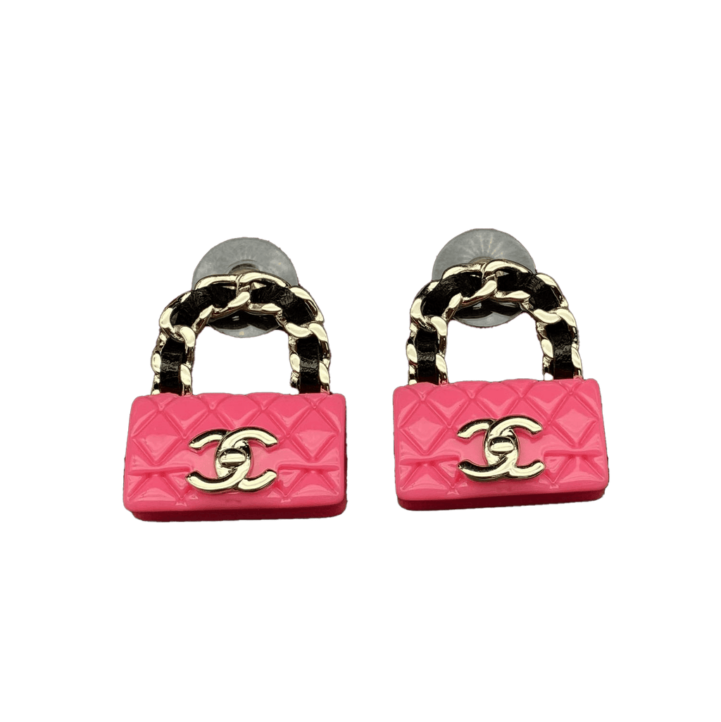 18K Chanel Classic Pink Bag Earrings