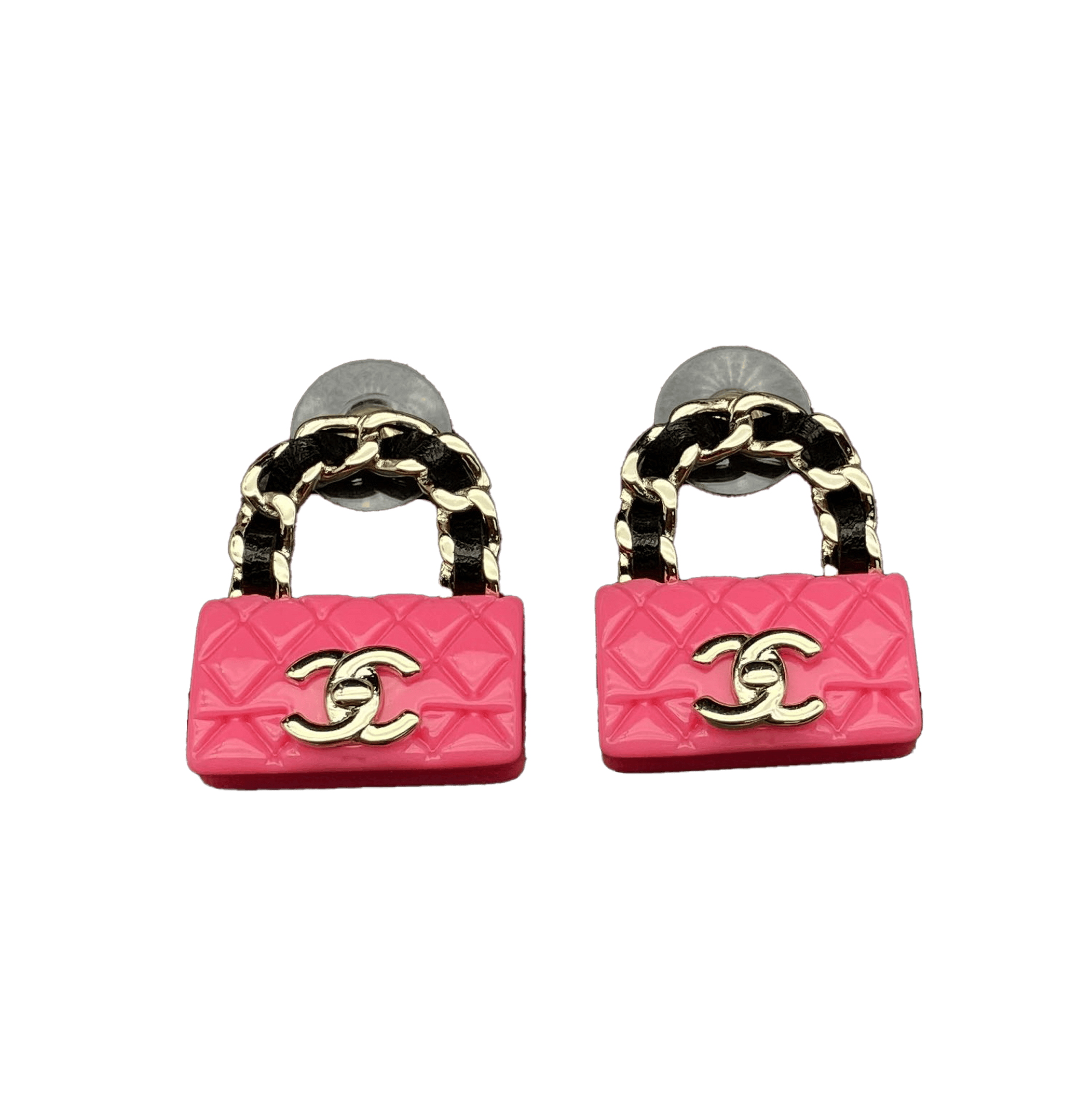 18K Chanel Classic Pink Bag Earrings