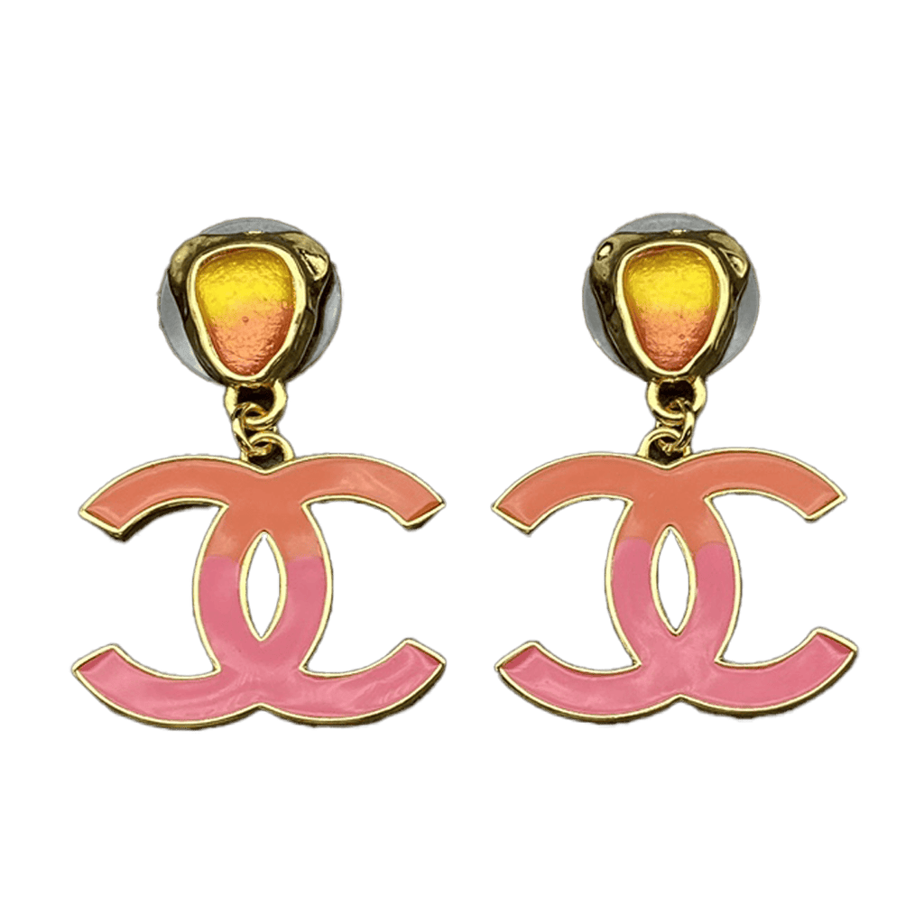 18K Chanel Classic Pink Dangle Earrings