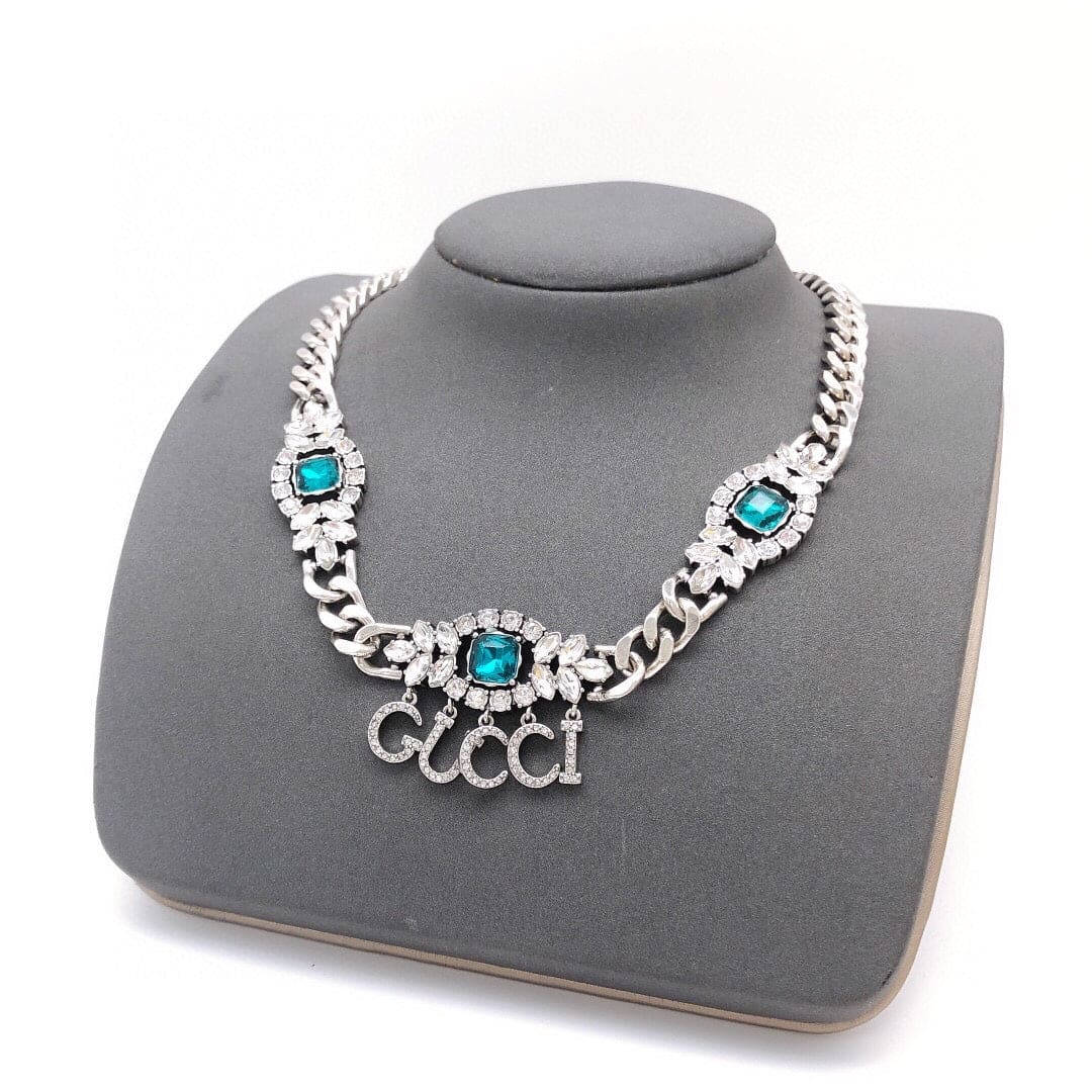18K Gucci Double Script Diamonds Necklace