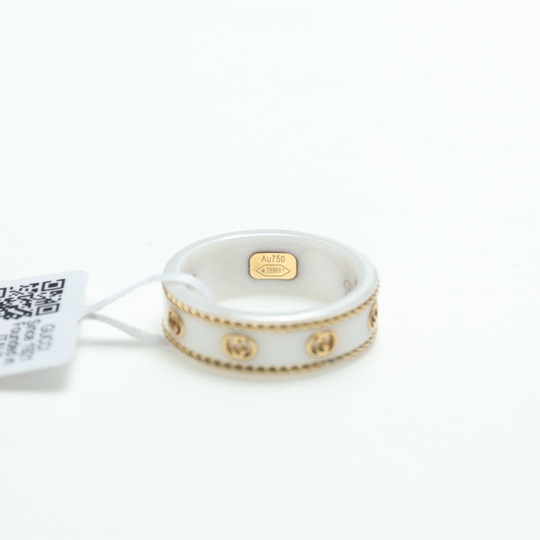 18K Gucci Double Interlocking Gucci Icon White Zirconia Ring