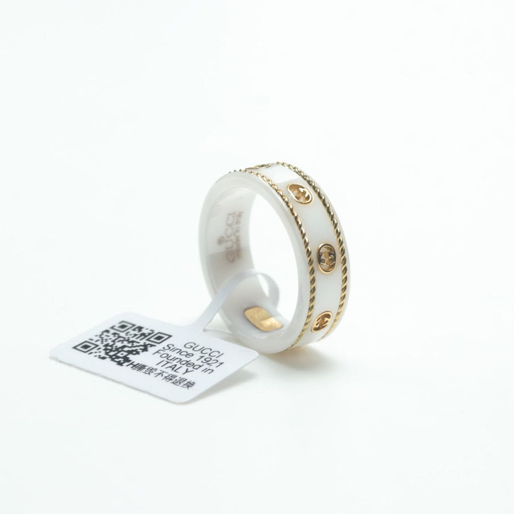 18K Gucci Double Interlocking Gucci Icon White Zirconia Ring