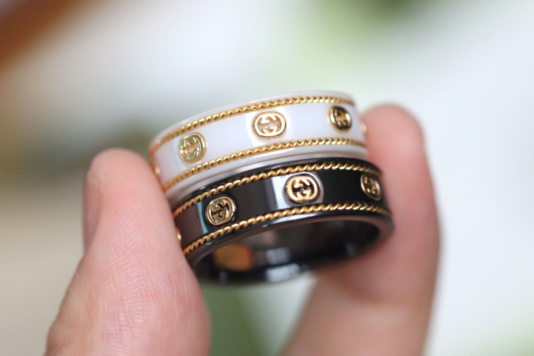 18K Gucci Double Interlocking Gucci Icon White Zirconia Ring