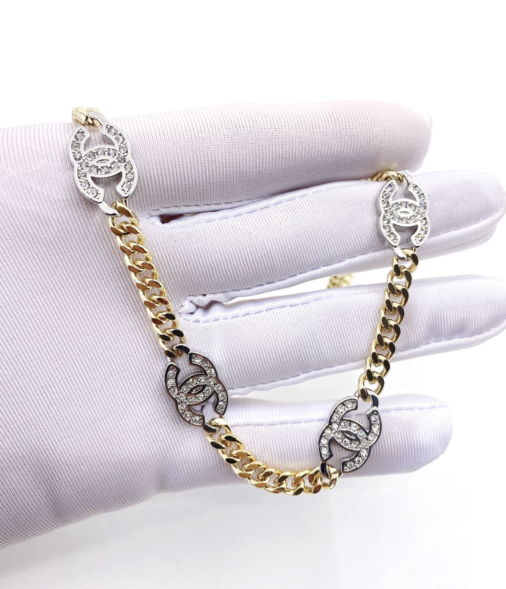 18K Chanel Crystal Chain Link Necklace