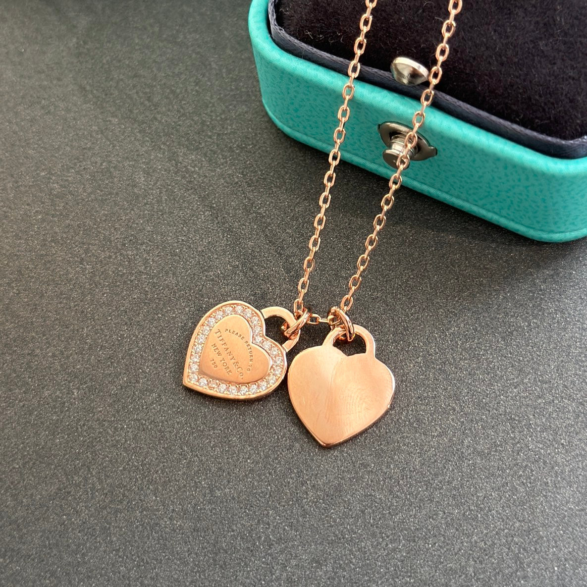 18K Tiffany Red Double Heart Diamond Necklace