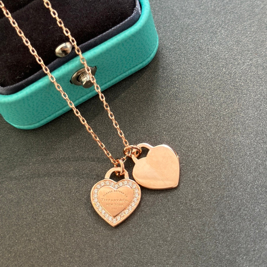 18K Tiffany Red Double Heart Diamond Necklace
