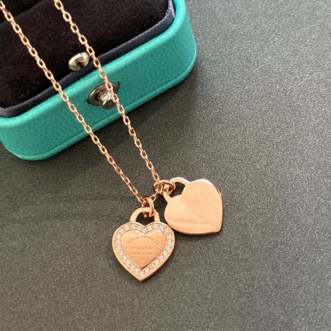 18K Tiffany Red Double Heart Diamond Necklace