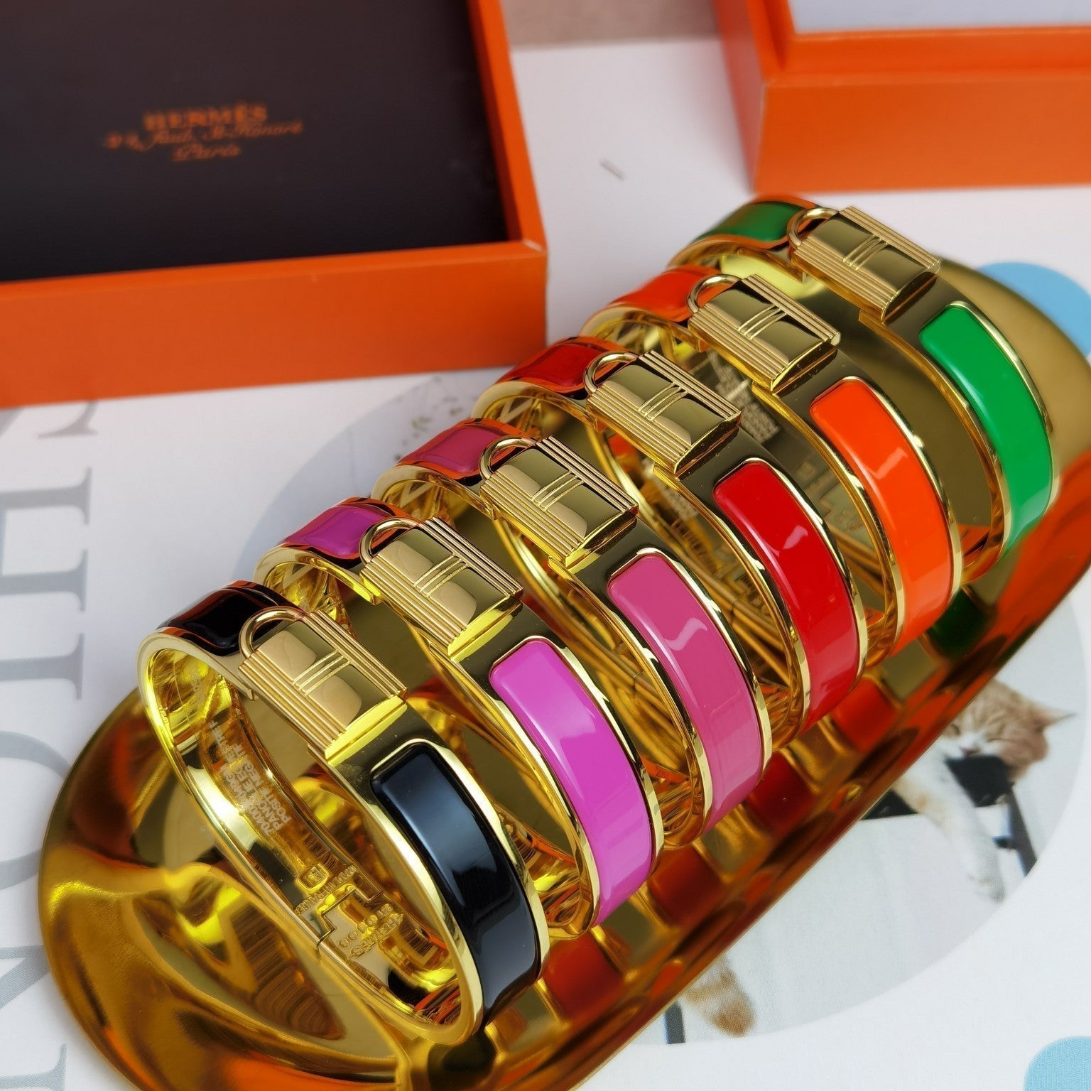 18K Hermes Clic Cadenas Black Bracelet