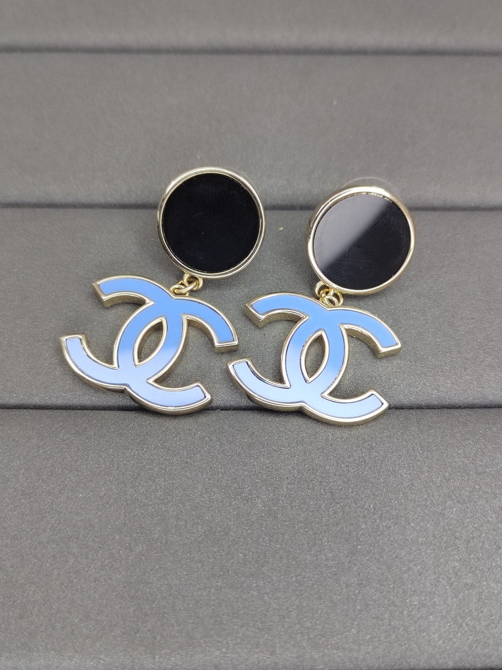 18K Chanel Classic Blue Dangle Earrings