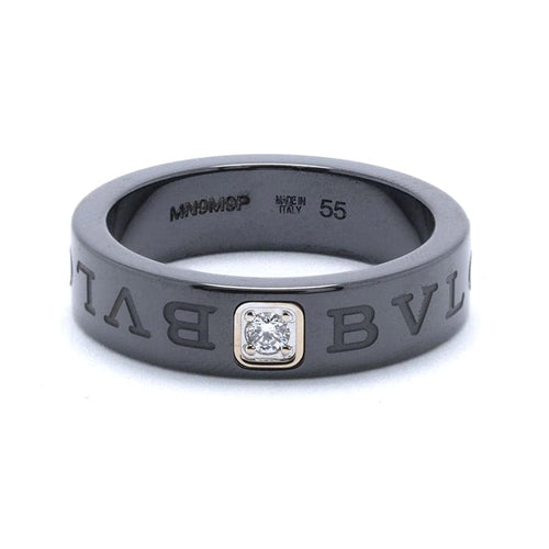 18K Bvlgari White Gold Black Ceramic Diamond Ring