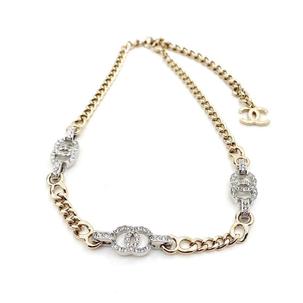 18K Chanel Crystal Chain Links Choker Necklace