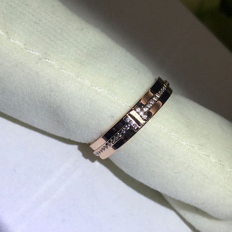 18K Tiffany Rose Gold Narrow Diamond Ring