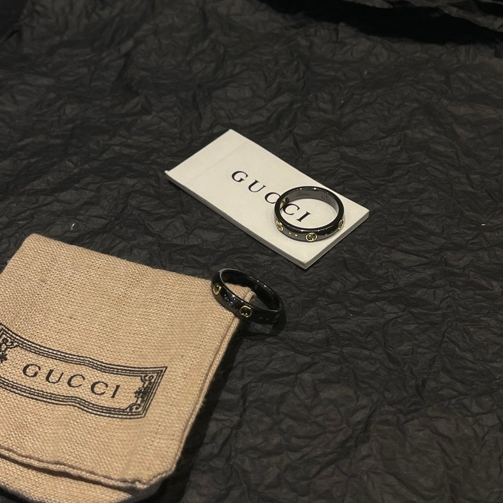 18K Gucci Double Icon Black Corundum Ring