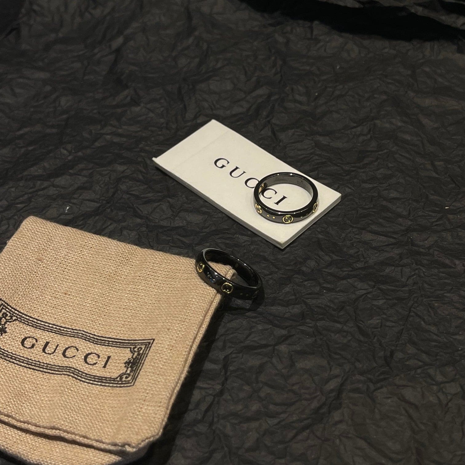 18K Gucci Double Icon Black Corundum Ring