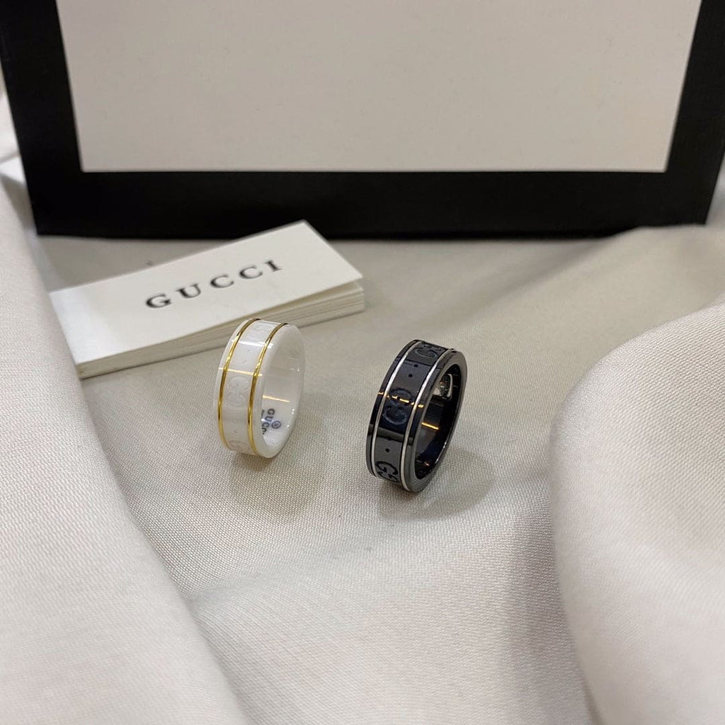 18K Gucci Double Icon Black Corundum Ring