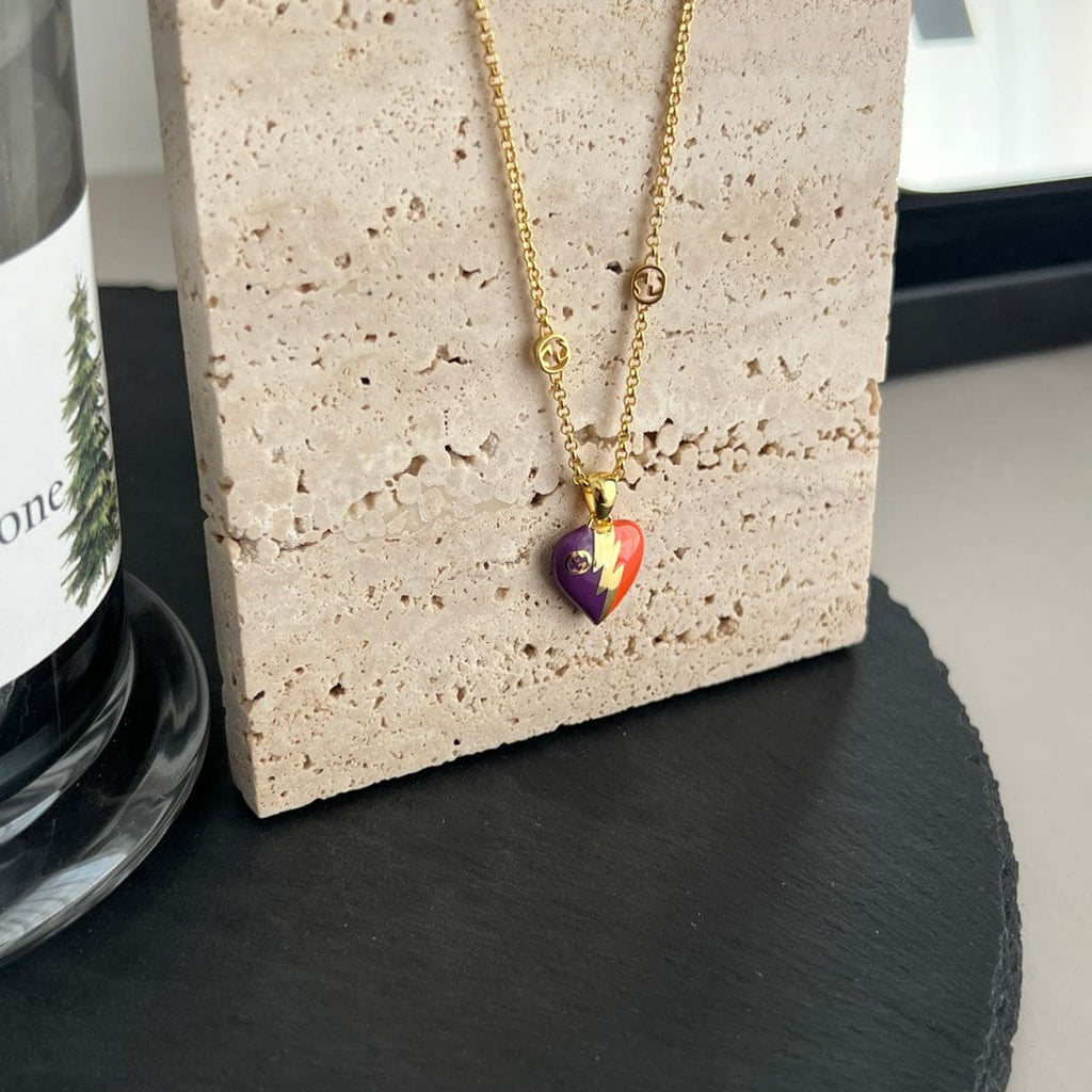 18K Gucci Double Interlocking Gucci Heart Lightning Charm Necklace
