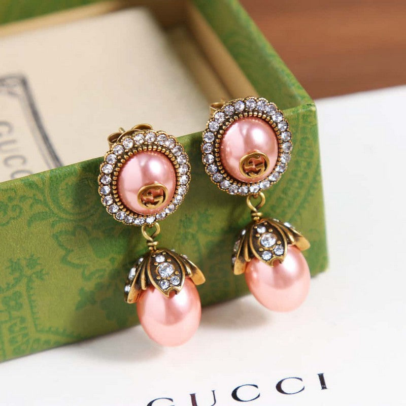 18K Gucci Double Flower Pearl Earrings