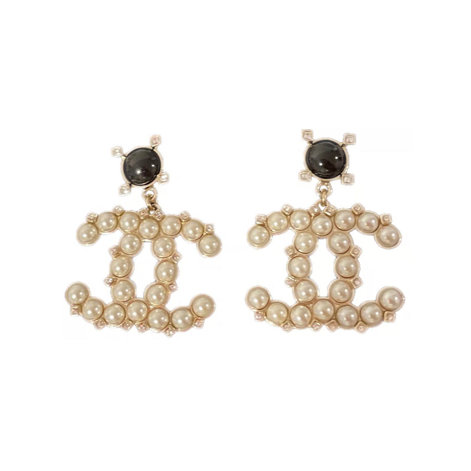 18K Chanel Pearl Pendant Earrings