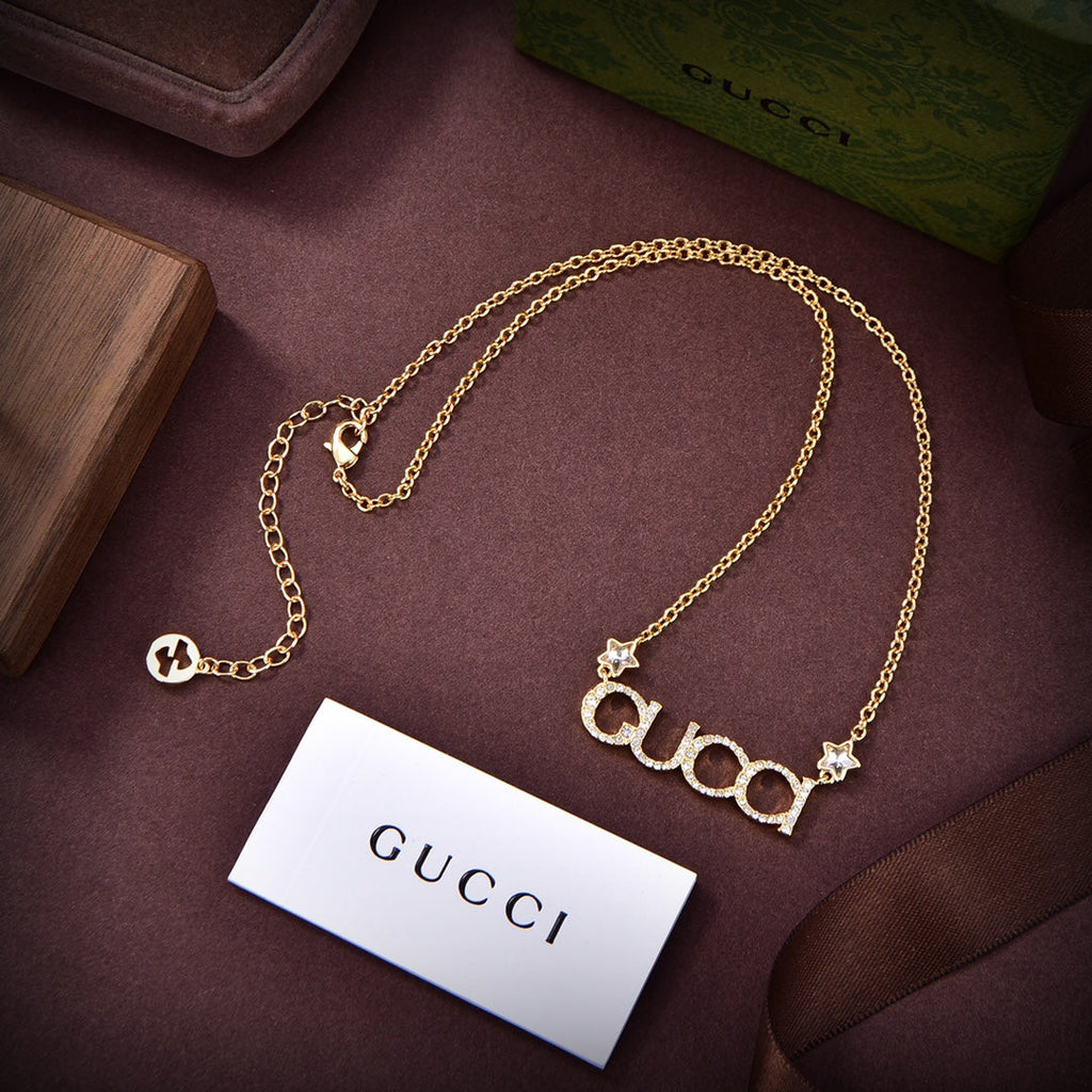 18K Gucci Double Embellished Script Letter Necklace