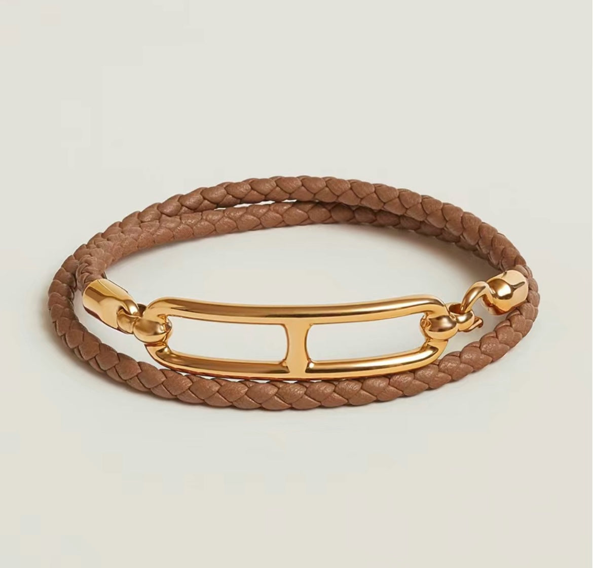 18K Hermes Roulis Double Tour Brown Bracelet