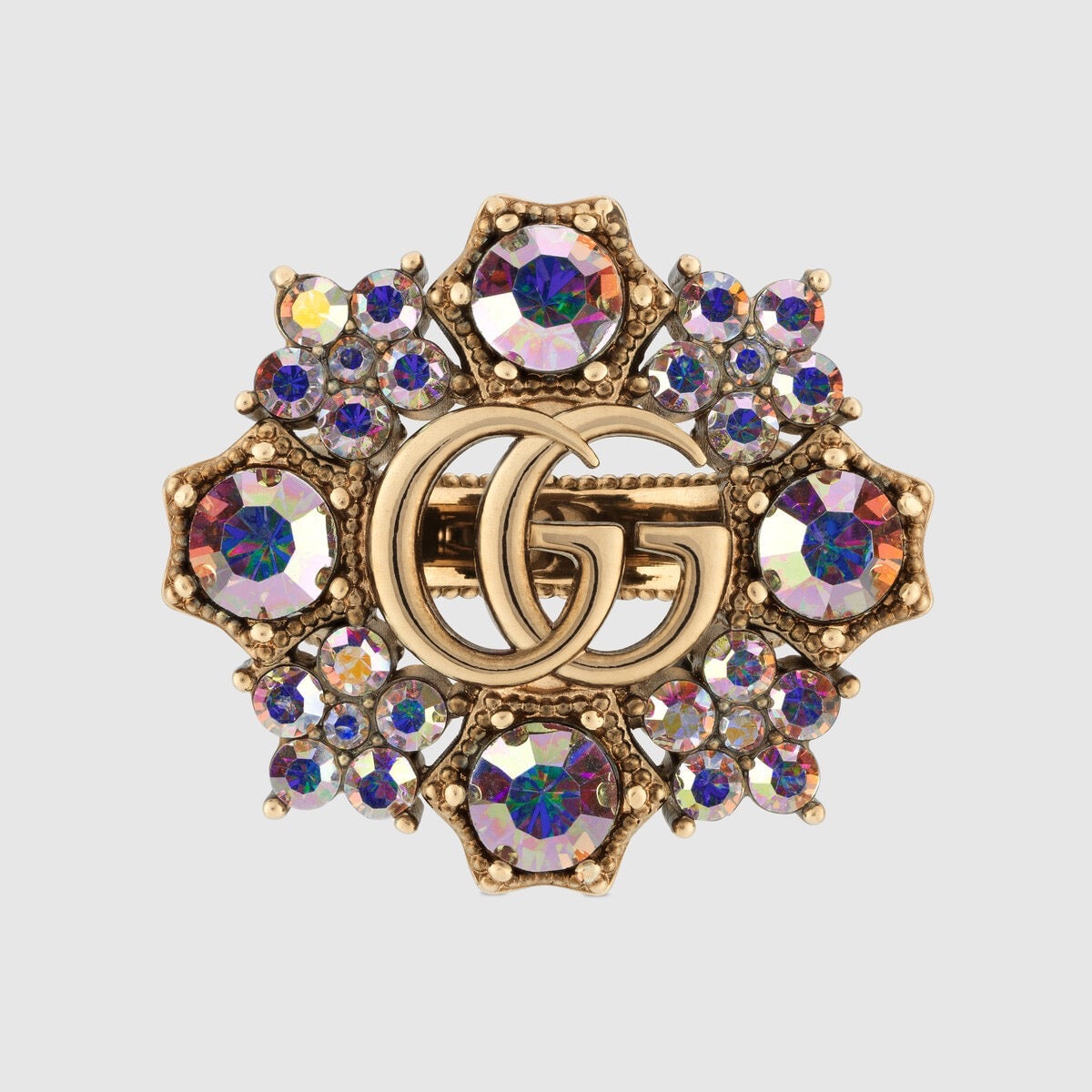 18K Gucci Double Crystal Flower Ring