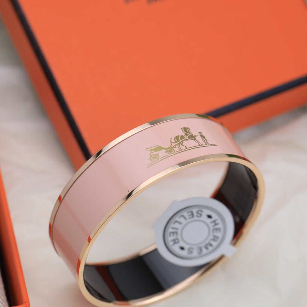 18K Hermes Enamel Cal ̈ ̈che Wide Bangle Bracelet
