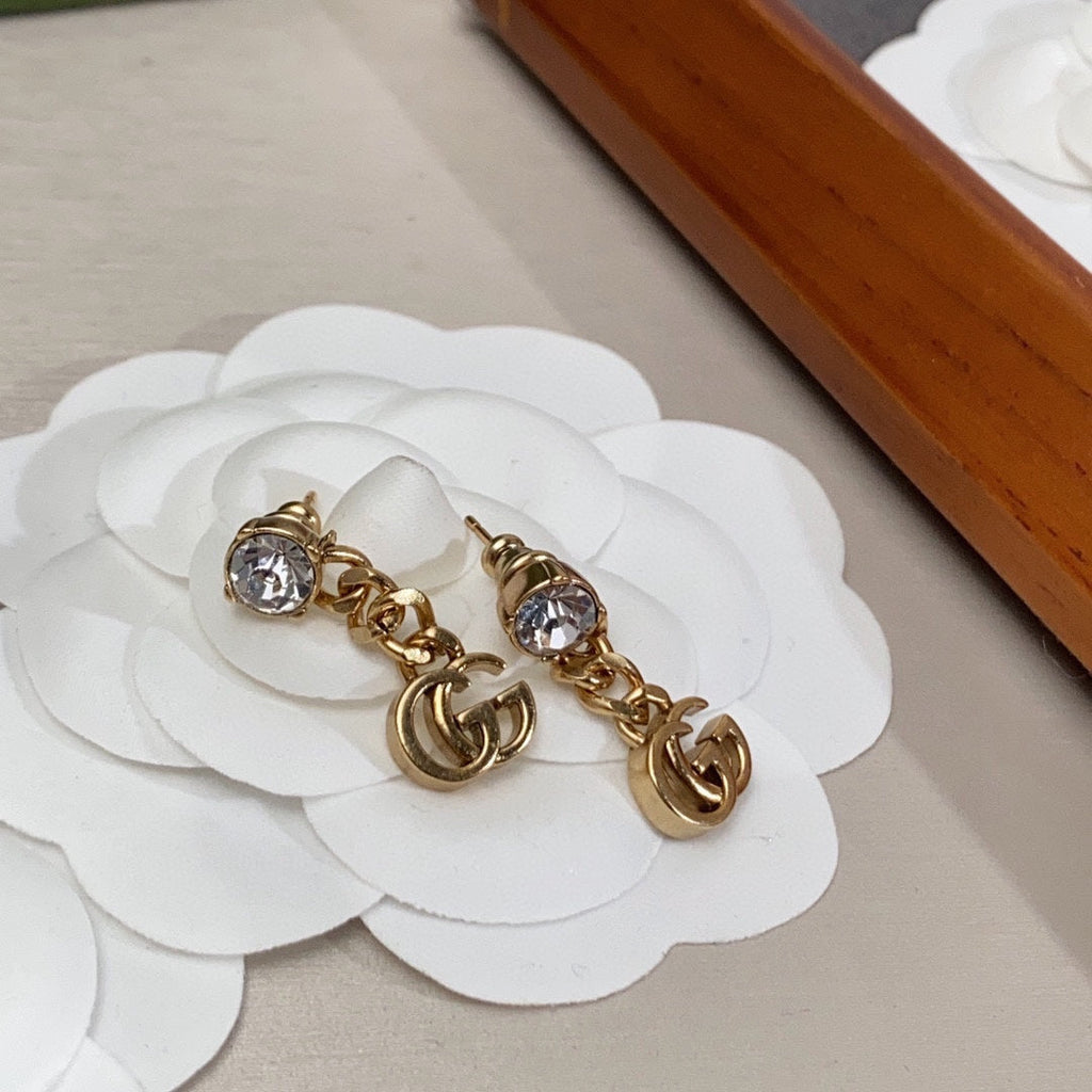 18K Gucci Double Crystal Chain Earrings
