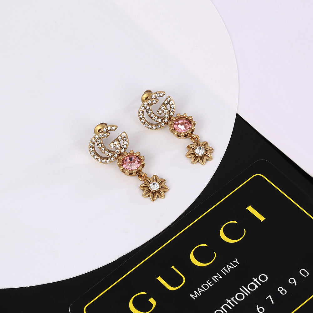 18K Gucci Double Flower Crystal Earrings