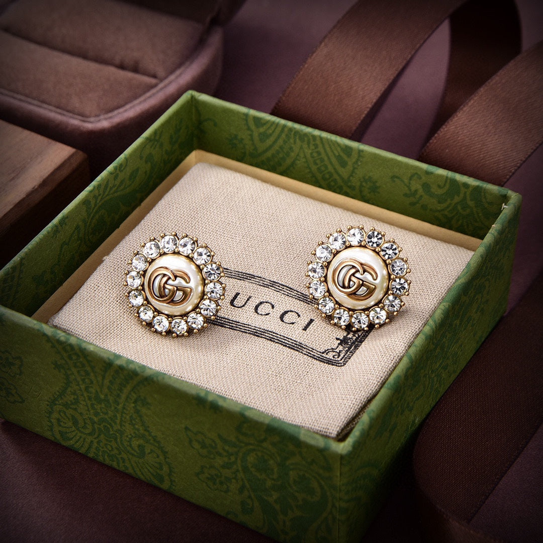 18K Gucci Double Flower Crystals Earrings