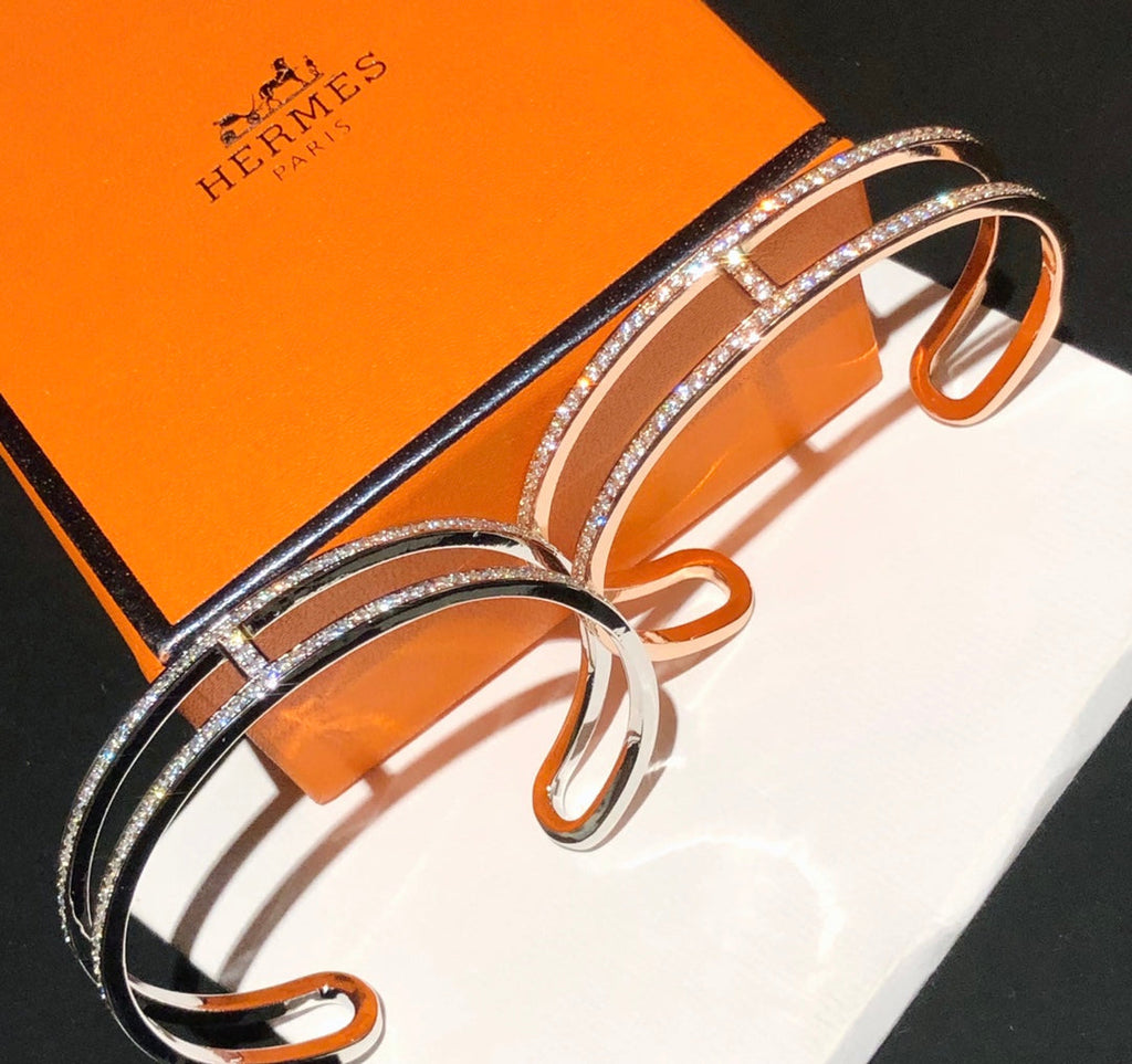 18K Hermes Ever Chain D¡ ̄ancre Cuff Diamond Bracelet