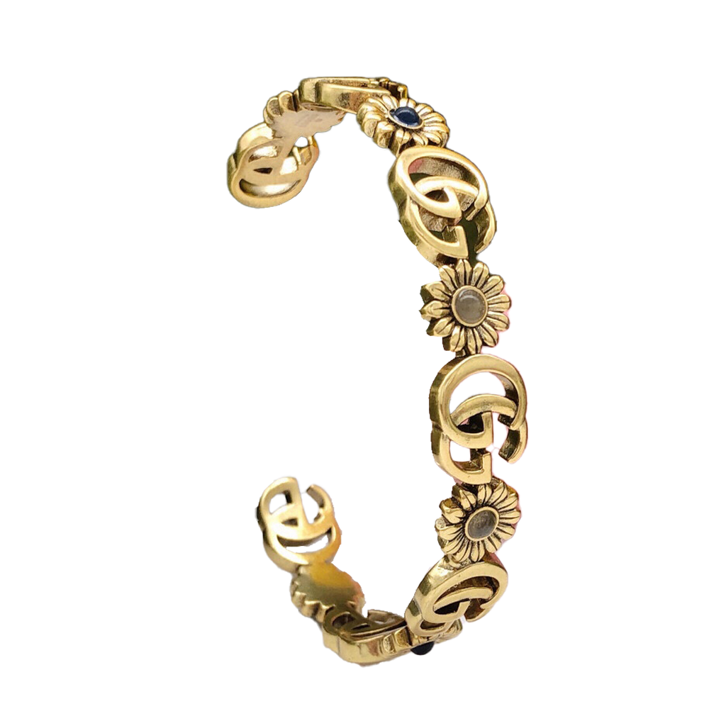 18K Gucci Double Flowers Open Cuff Bracelet