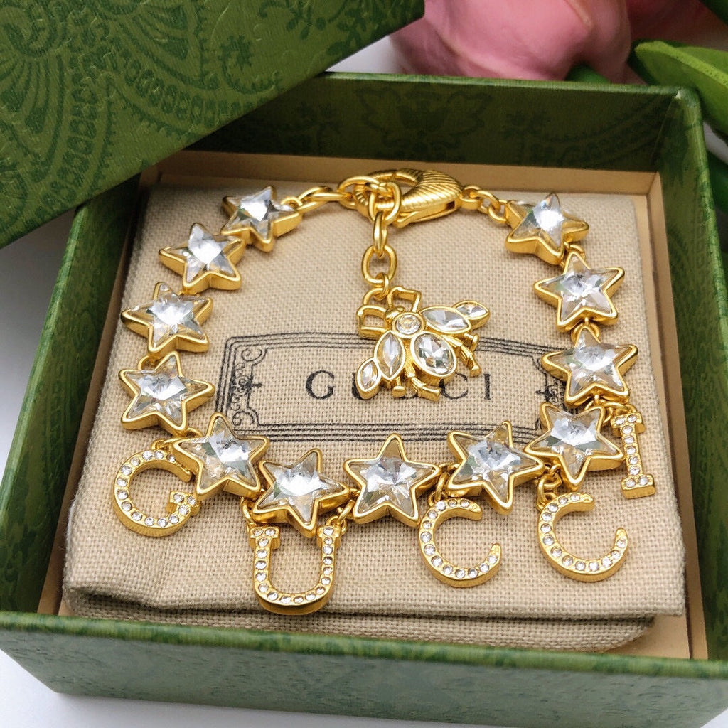 18K Gucci Double Script Crystals Bracelet