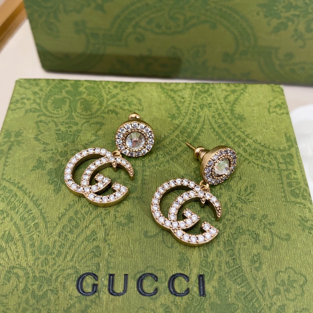 18K Gucci Double Crystal Pendant Earrings